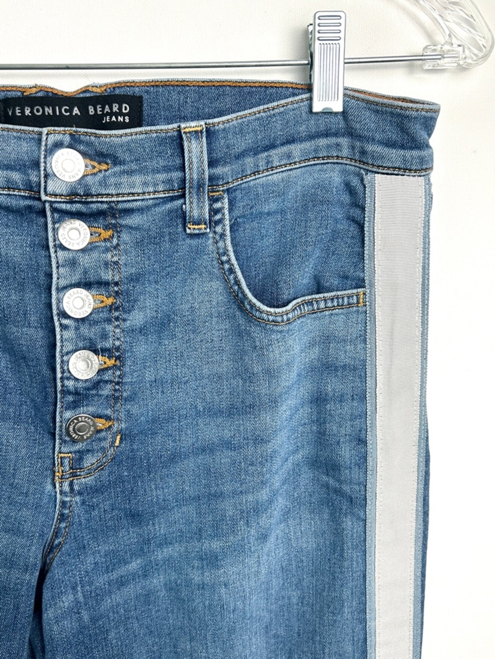 Veronica Beard Debbie Jeans Beacon Stripe Button Fly Women's 31 Size 12 Blue - Picture 6 of 15